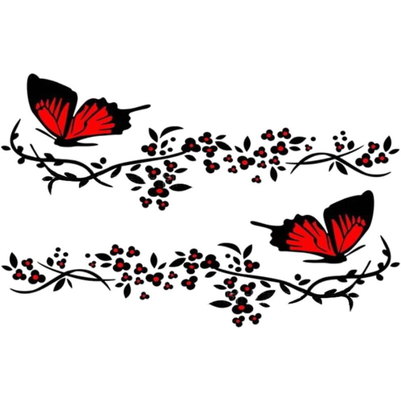 2 Stück Autoaufkleber Schmetterling Blume, Süßer Blumen-schmetterling-autoaufkleber, 30x11 Cm Schwarz Plus Rot