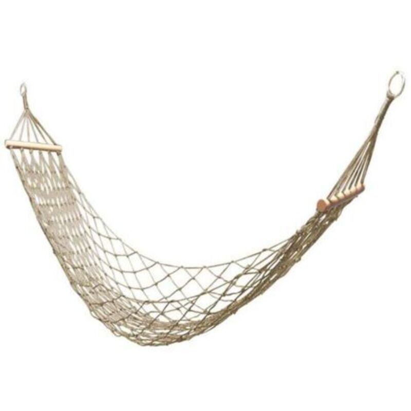 Baumwollseil-hängematte, Hängenetz Für Innen- Oder Außenbereich, Einfache Hängematte Mit Holzstab, Für Terrasse, Strand, Camping - Weiß