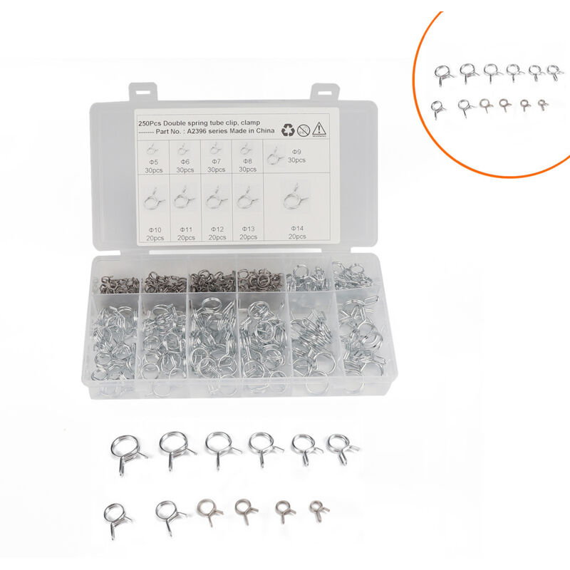 250 Stück Federklemmen Für Schläuche, Kraftstoffschlauchklemmen, Schlauchklemmen, Federschellen, 5mm, 6mm, 7mm, 8mm, 9mm, 10mm, 11mm, 12mm