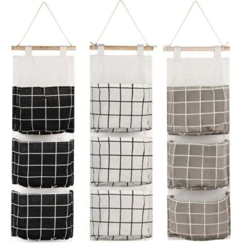 3 Stück Hängende Aufbewahrungstasche Mit 3 Fächern, Wandmontiertes Regal Aus Stoff, Korb, Organizer Für Schlafzimmer, Badezimmer, Küche – Wasserdicht & Elegant (schwarz/grau/weiß)