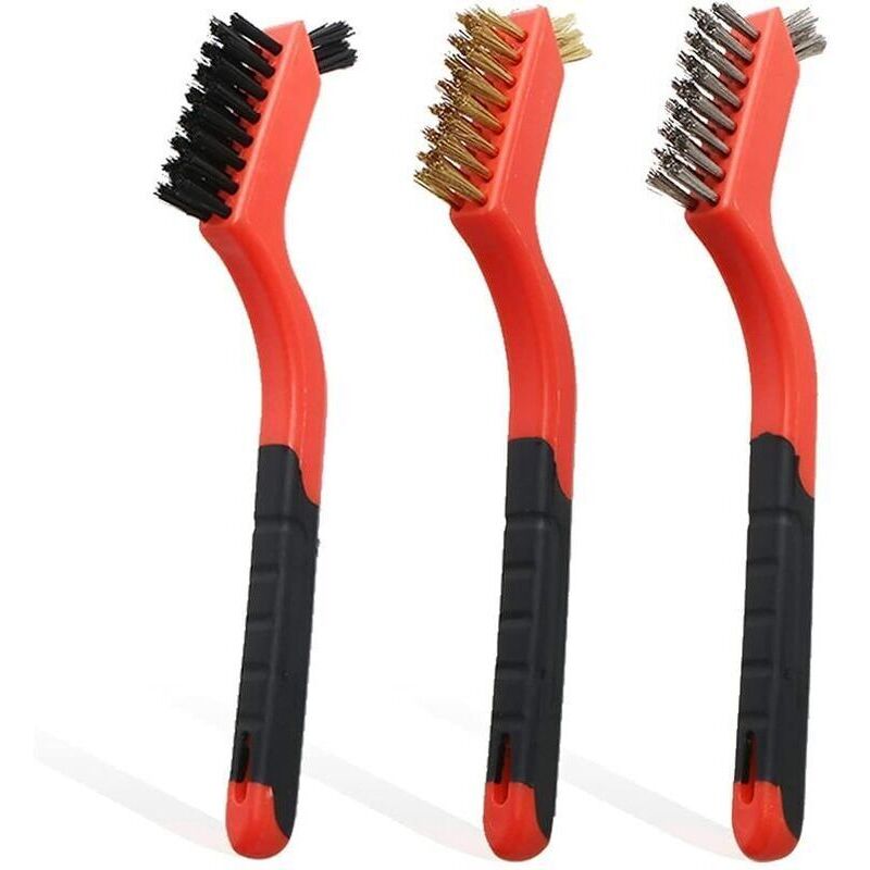 3er-set Metallbürsten: Messing-, Nylon- Und Edelstahl-bürste Mit Gebogenem Griff Zum Entfernen Von Rost, 115g