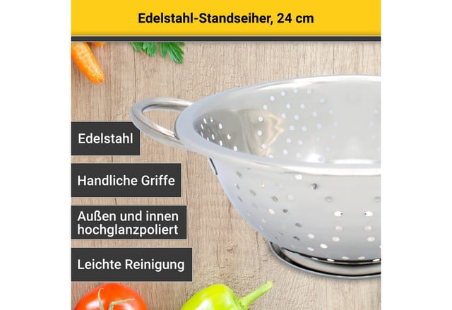 Krüger Seiher Edelstahl Standseiher glänzend poliert, Ø 24 cm, Edelstahl, (1-St), zeitloses Design und einfache Reinigung