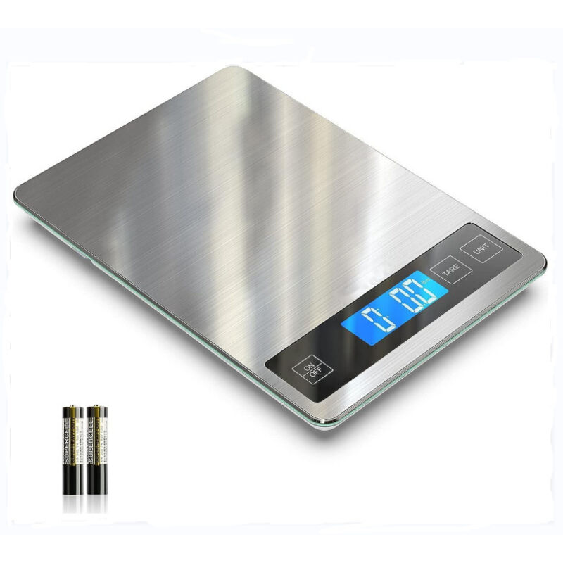 Digitale Küchenwaage, 10 Kg (22 Lb), Mit Messungen In Gramm Und Unzen, Genauigkeit Von 1 G/0,1 Oz, Aus Edelstahl Und Gehärtetem Glas.