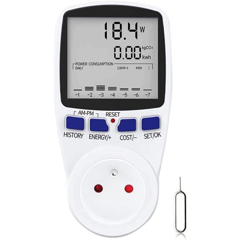 Wattmeter, Digitale Stromzähler-steckdose, Misst Den Stromverbrauch, Steckdose Mit 7 Modi Und Lcd-bildschirm, Wattmeter-steckdose, 16a Überlastschutz