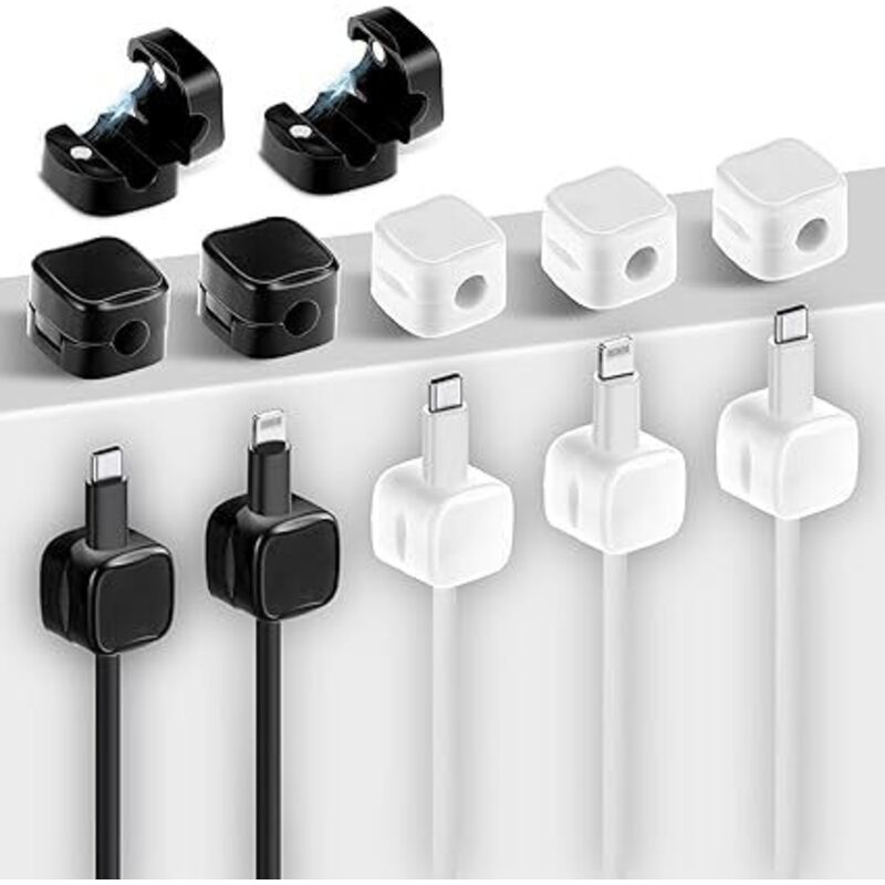 12er-set Einstellbarer Magnetischer Kabelclips Zur Kabelorganisation Unter Dem Tisch, Selbstklebende Kabelhalterung Für Nachttisch, Wand, Auto Und Büro (schwarz + Weiß)