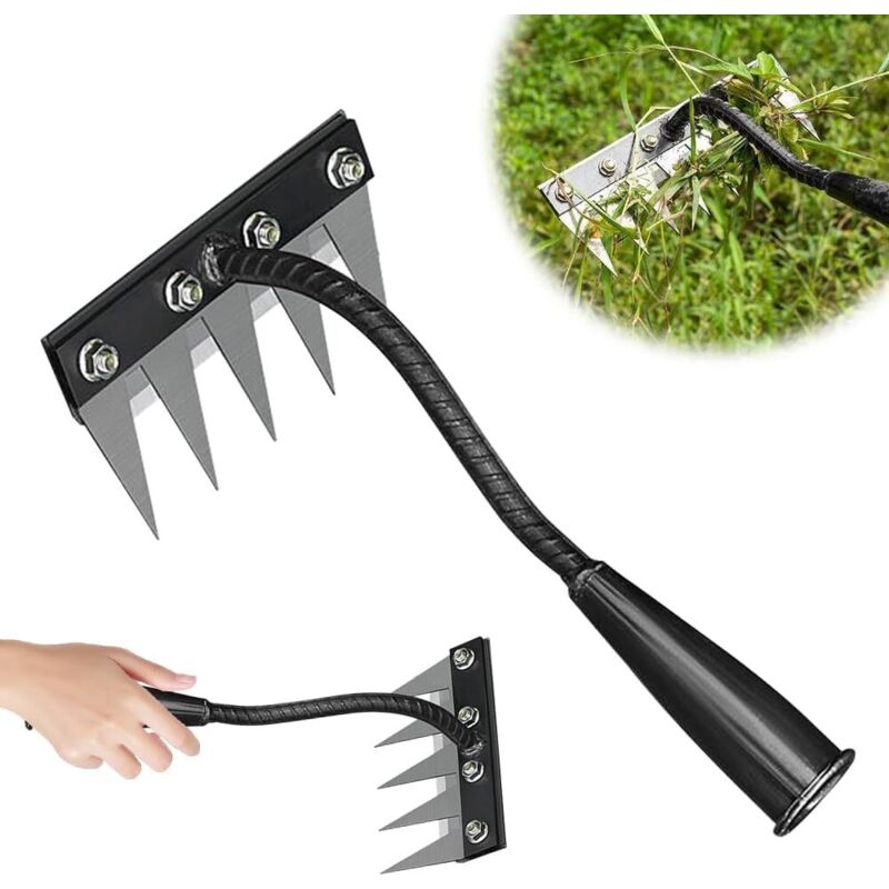 Gartenrechen Aus Kohlenstoffstahl, Abnehmbares Manuelles Unkrautjätewerkzeug Aus Manganstahl, Multifunktional, Entfernt Effektiv Unkraut In Höfen Und Gärten (5 Zinken).
