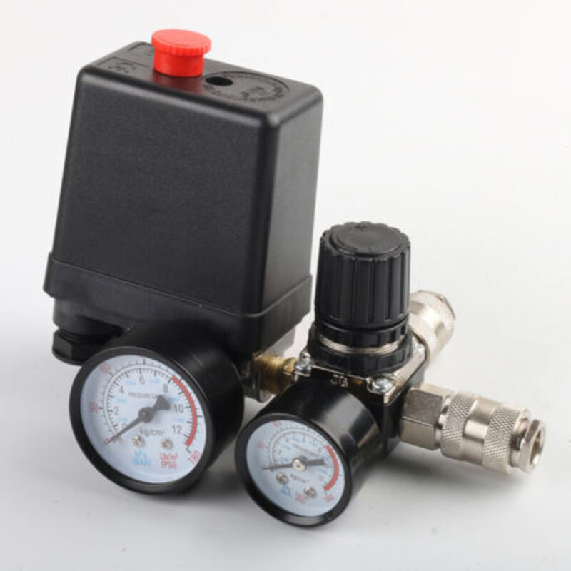 Druckreglerventil Für Luftkompressor, Druckregler 90-120 Psi Mit Manometeranschluss-set