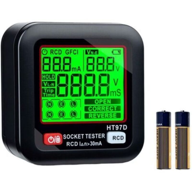 Steckdosentester Mit Rcd-test Und Lcd-bildschirm, Anzeige Von Spannung Und Frequenz, 6 Arten Der Fehlerdiagnose, Elektrischer Steckdosentester Mit Einem Bereich Von 30-260v / 45-65hz