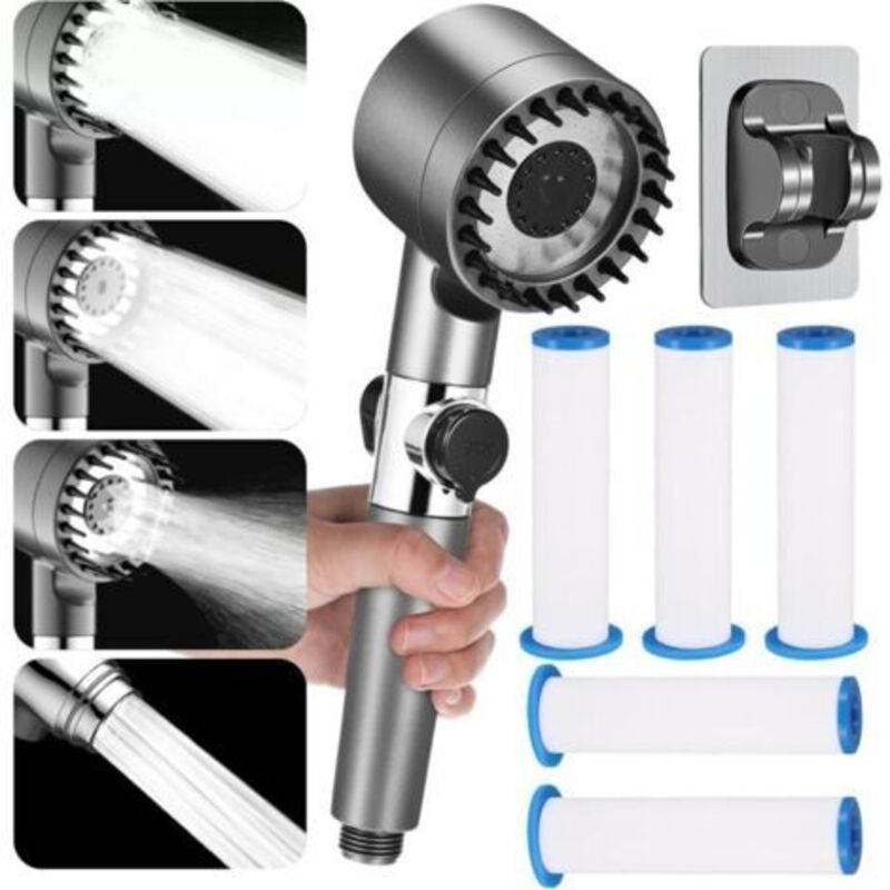 Gefilterter Duschkopf - Wassersparend - Hochdruck-duschkopf - Einstellbar - Mit 4 Strahlarten - Halterung Für 5 Filter