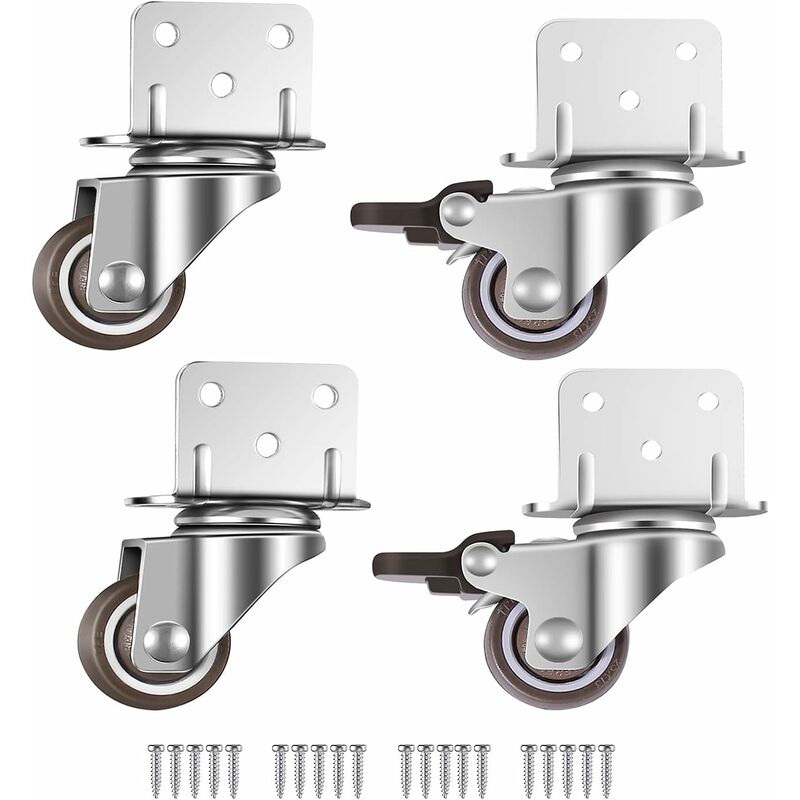 Set Aus 4 Kleinen Möbelrollen, 25 Mm Mit Bremse, L-förmige Montageplatte, Geeignet Für Möbel, Blumenständer, Babybetten (25 Mm)