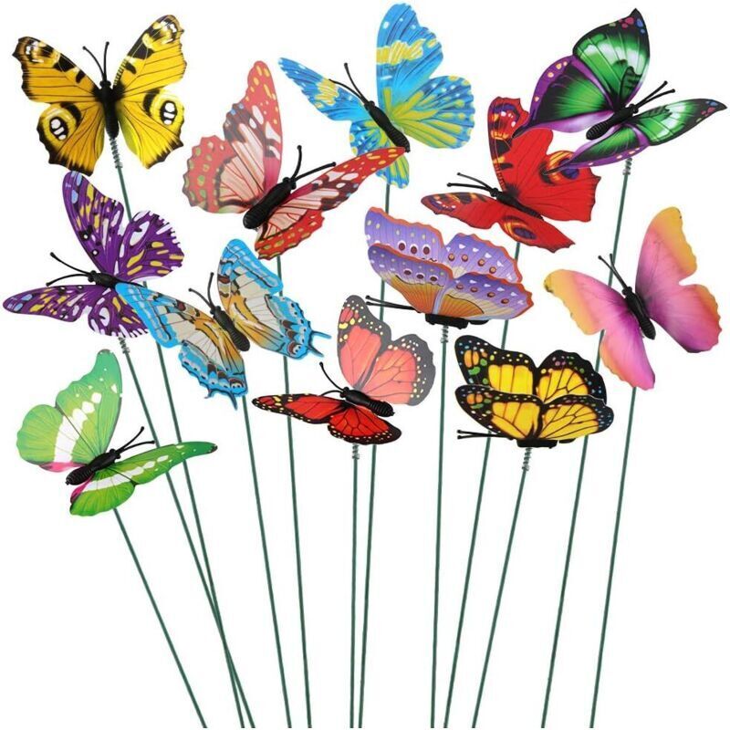 50er Set Bunte Deko-schmetterlinge, 7 Cm – Wasserdichtes Pvc – Für Garten-, Terrassen- Und Rasendekoration – Einfach Zu Installieren