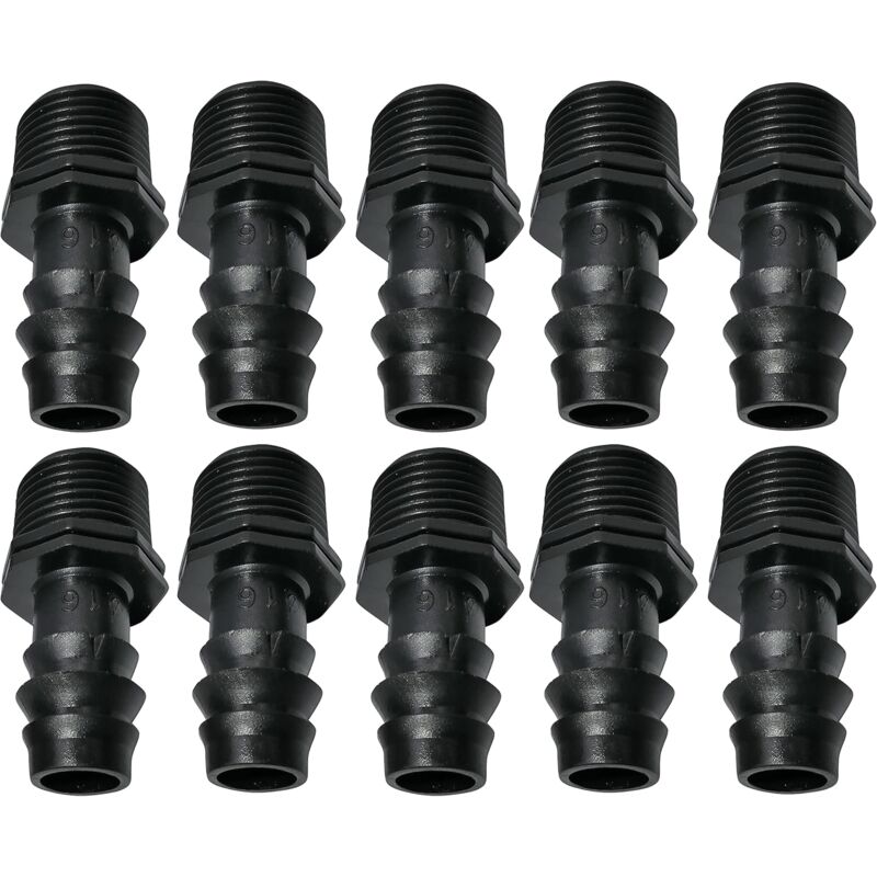 10er-pack Adapter/steckverbinder, Gerippt, Ø16mm X 1/2'', Für Tropfbewässerungsschlauch, Außengewinde (für 16mm Schlauch) - Anschlussstück Für Bewässerungssysteme