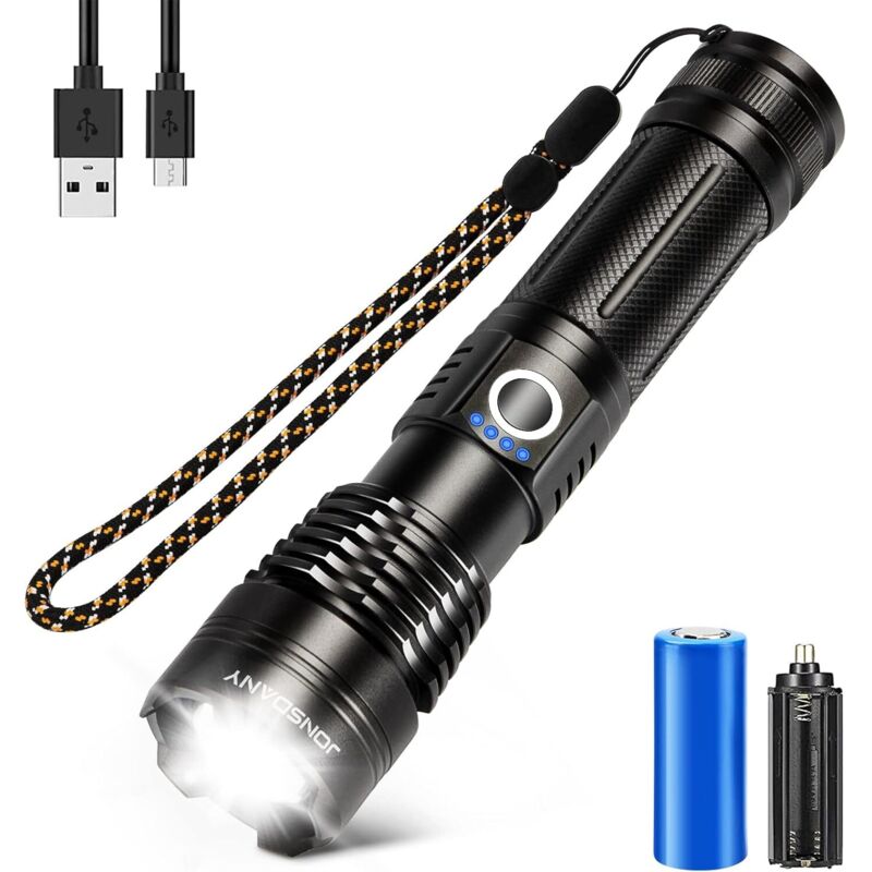 Led-taschenlampe, Wiederaufladbar, Zoombar, Lange Akkulaufzeit, Wasserdicht Nach Ip68 Und 5 Betriebsmodi Für