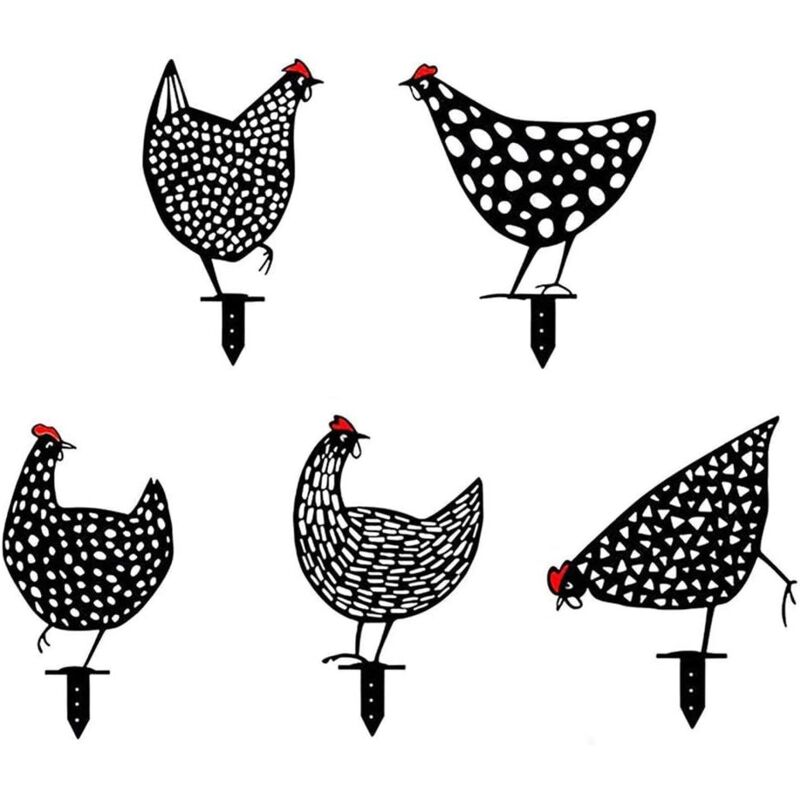 Set Aus 5 Realistischen Hühnern - Gartendekoration - Hühnerfigur - Hof-silhouette - Für Rasen, Weg, Gehweg
