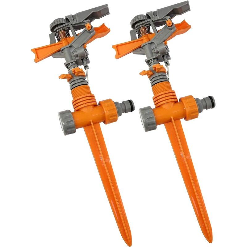 2er-set Impuls-/rotations-/kreis-/ratschen-sprinkler 1/2" Auf Kunststoffspießen – Automatisches Bewässerungssystem – Rasenbewässerung