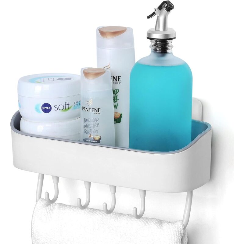 4 Ganci - Abnehmbare, Nicht Bohrende Kunststoff-duschhalterung Für Shampoo & Duschgel - Dusch- & Küchenregal Mit Ablauf