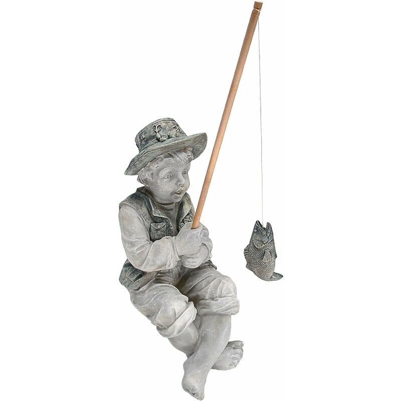 Frédéric Der Kleine Fischer Aus Avignon, Fischerstatue Für Den Garten, 38 Cm, Polyresin, Zweifarbig Steinoptisch