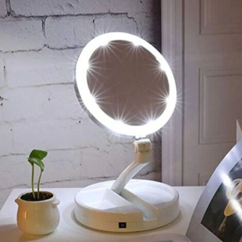 Doppelseitiger, Faltbarer Und Tragbarer Schminkspiegel, 1x/10x Vergrößerung, Led-beleuchtet, Batteriebetrieben Oder Usb-aufladbar, 270° Drehbar