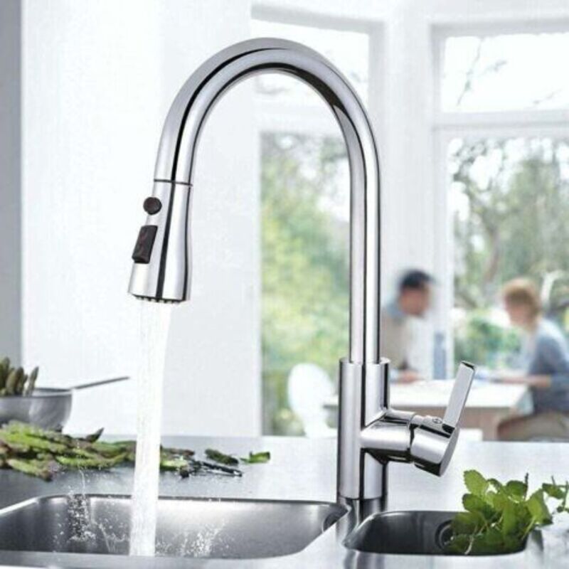 360° Drehbarer Küchenwasserhahn Mit Ausziehbarer Brause, Spültisch-wasserhahn Mit 3-strahl-regler - Dakf3f Thsidne