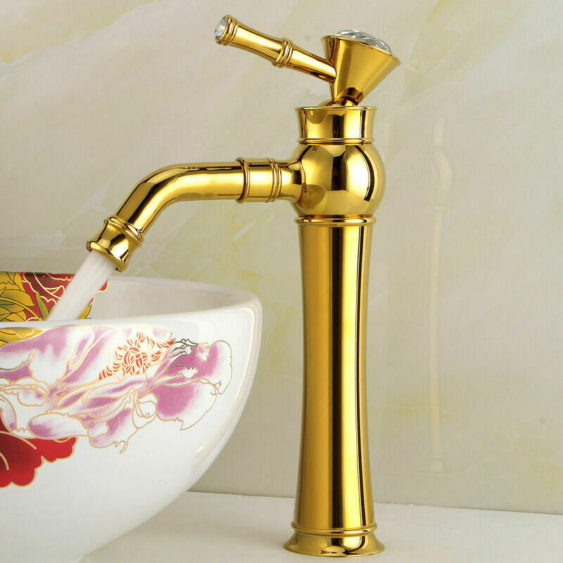 Waschtischmischer, Waschtischarmatur, Luxus-badezimmerarmatur, Verchromte Kristall-waschtischarmatur (gold, Hoch)
