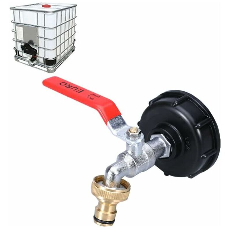 Ibc-hahn Für 1000l-tank, Hahn Zur Regenwassernutzung, Ibc-wassertank-adapter 1/2" Doppelhahn Zur Regenwassernutzung, Messinghahn Aus Pp Mit Grobem Gewinde 60 Mm (1/2)