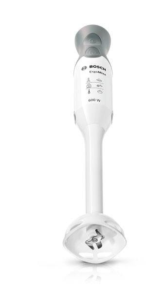 BOSCH Stabmixer ErgoMixx MSM66020, inkl. Zerkleinerer & Becher, 4 Klingen, 12 Stufen, 600 W, ergonomisches Design, made in Europe, weiß/grau