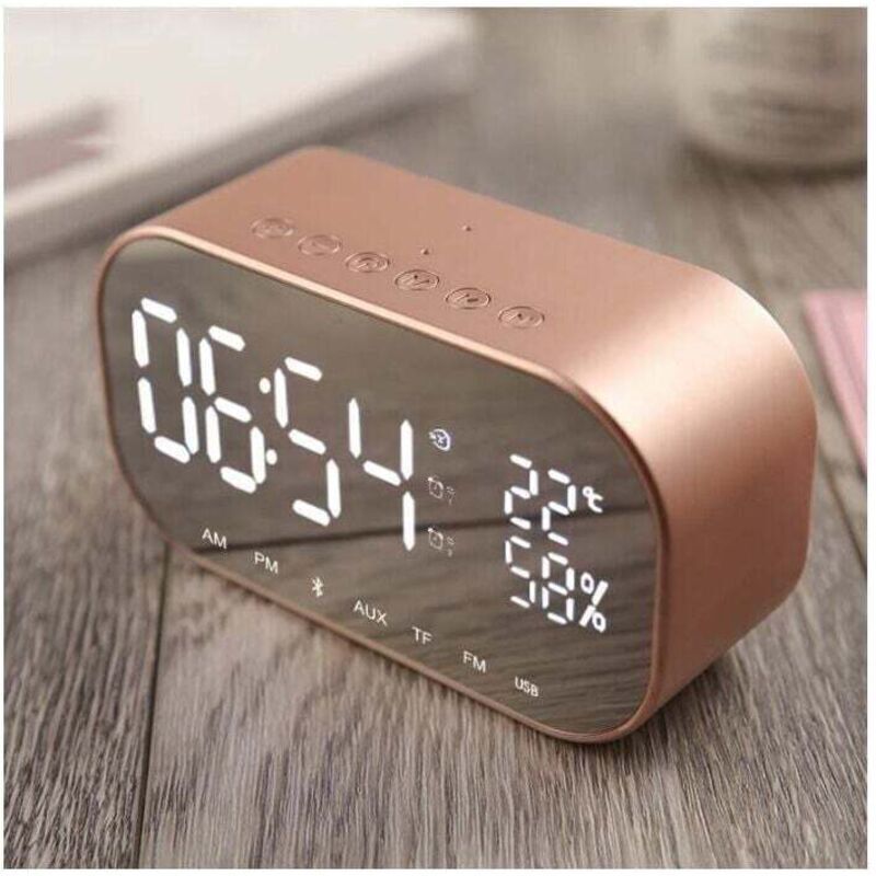 Digitaler Weckerradio Mit Bluetooth-lautsprecher - Usb-ladung, Aux/tf-kartenwiedergabe - Elegantes Tischdesign (roségold)