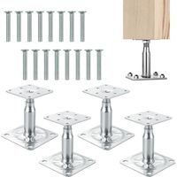 Satz Aus 4 Höhenverstellbaren Pfostenträgern Mit 16 Galvanisierten Schrauben, 100-150 Mm. Pfostenträger Zum Anschrauben An Dickes, Passiviertes Galvanisierblech.