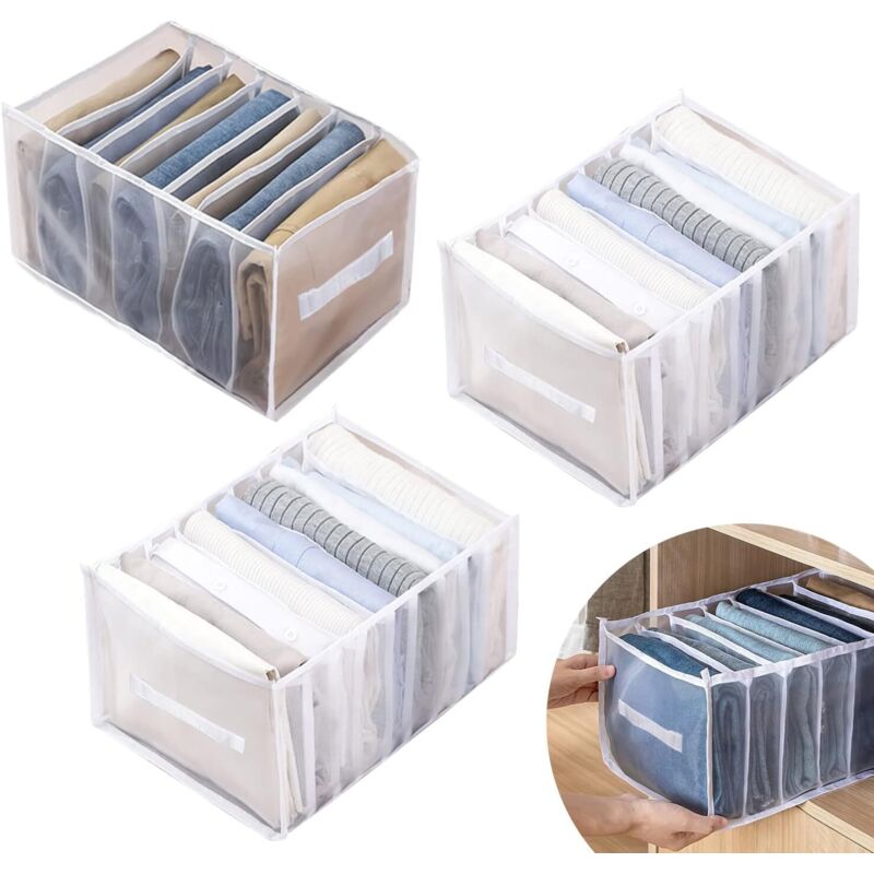 3-teiliges Aufbewahrungsbox-set Für Kleidung, Faltbarer Organizer Für Kleiderschubladen, Für Socken, Bhs Und Jeans (weiß, 7 Fächer + 9 Fächer + 9 Fächer)