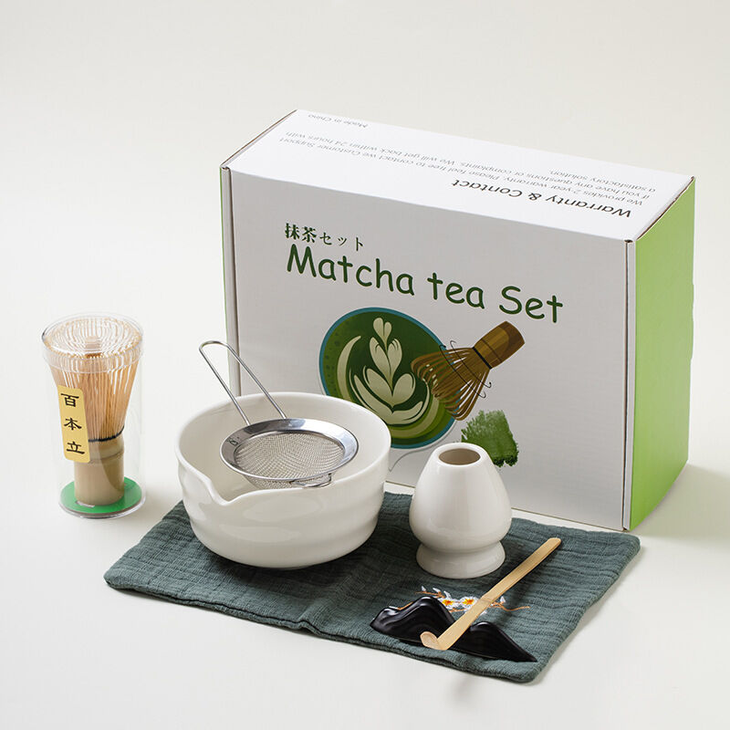 Matcha-set, 7-teilig, Weiß – Schale, Bambusbesen, Löffel Und Sieb – Japanische Teezeremonie