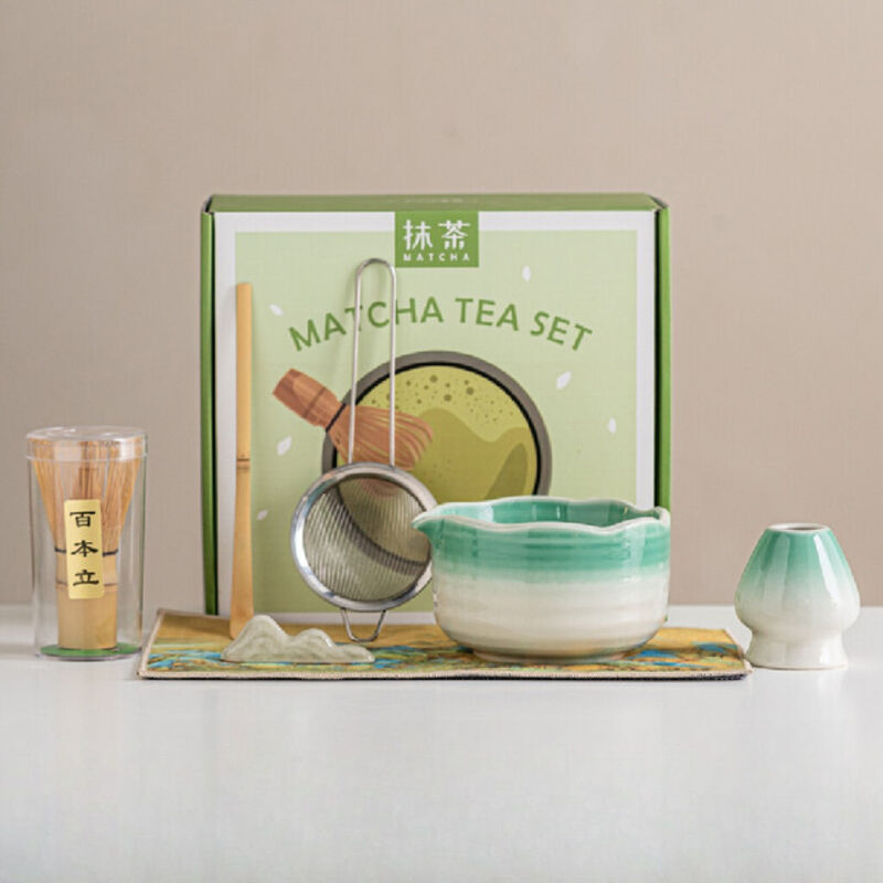 Matcha-set, 7-teilig, Cyan – Gebrannte Keramik – Japanische Teezeremonie