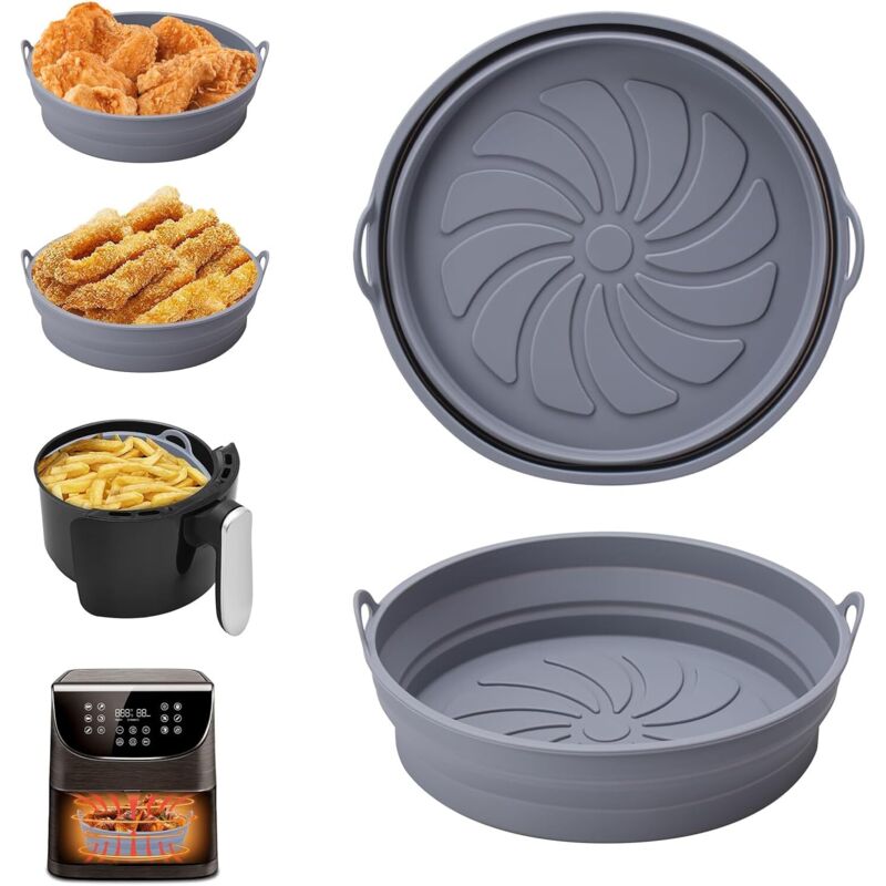 Silikonform Für Heißluftfritteuse, 2-teiliges Zubehör, Wiederverwendbarer Korb Für Heißluftfritteuse, Runde Pfanne, Faltbare Auskleidung Für Heißluftfritteuse, Mikrowelle Und Backofen