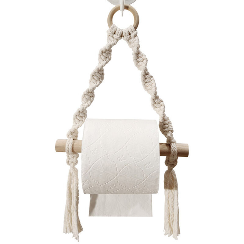 Toilettenpapierhalter Mit Regal - Holzablage Und Seil Für Handy Oder Deko