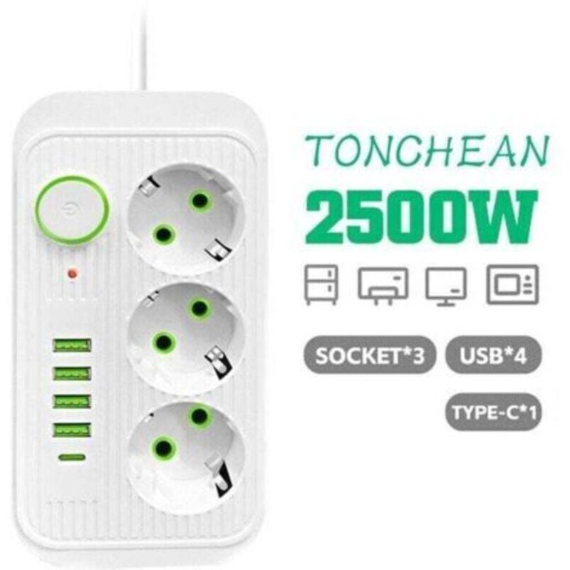 Steckdosenleiste Mit 3 Steckdosen Und 4 Usb-anschlüssen, Darunter 1 Usb-c, Elektrisch 8-in-1, Mehrfachsteckdose Für Zuhause Und Büro, Weiß
