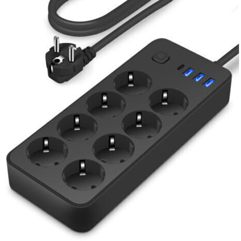 Europäische Steckdosenleiste, 8 Steckplätze, Einschließlich Usb-anschluss, Intelligente Steckdose, Anschlussleiste Für Home-office Und Schiebeleiste