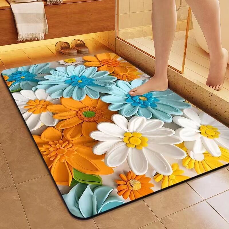 Rutschfester Badteppich Mit Blumenmuster, Saugfähige Fußmatte —