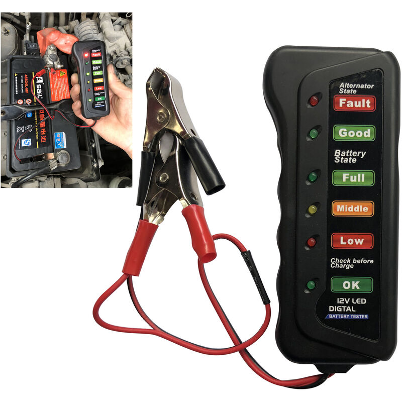 12v-batterietester Mit 6 Led-anzeigen, Autobatterietester, 12v-lichtmaschinen-tester, Batterieanalysator Für Autos Und Motorräder
