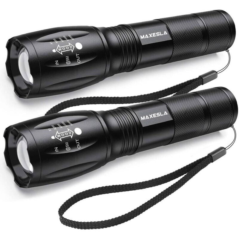 Ultra-helle Led-taschenlampe, 2000 Lumen, Wasserdicht Ip65, Taktisch, Zoombar, 5 Lichtmodi, Stoßfest Und Rutschfest Für Camping, Wandern Und Notfälle, 2er-pack [energieklasse]
