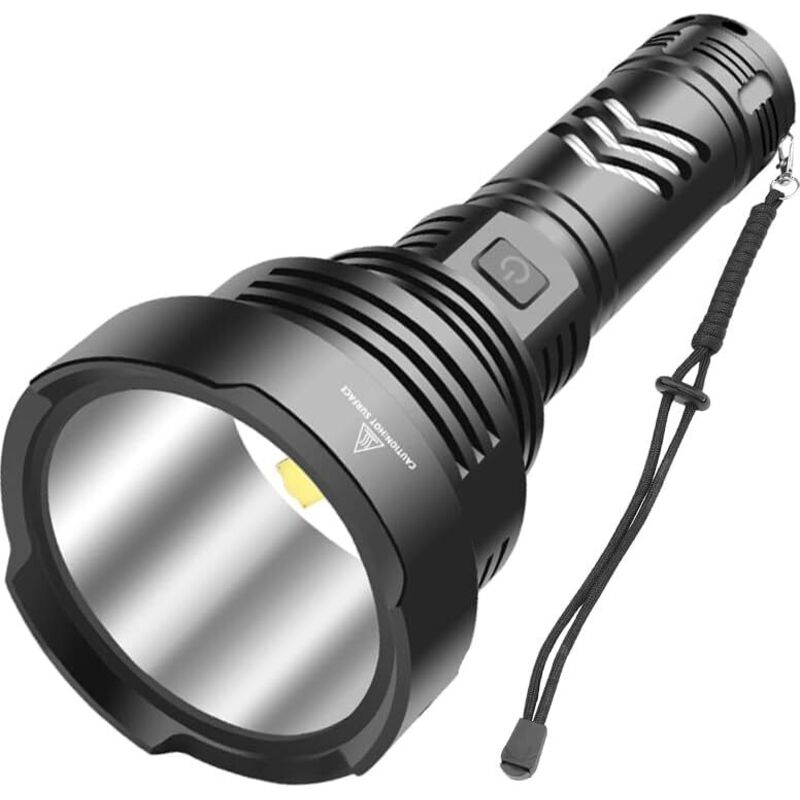 Wiederaufladbare Taschenlampe, 10000 Lumen – 5 Modi – Wasserdichtes Aluminium Ipx65 – Lichtstrahlreichweite Bis Zu 750 Metern – Inklusive 26650-batterie – Xhp90