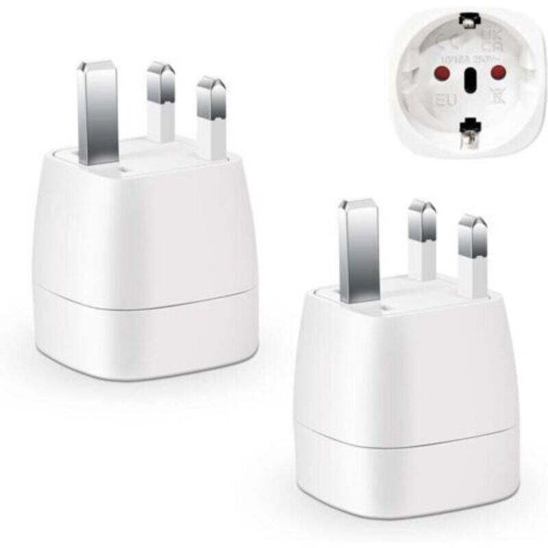2 Stück Uk-steckeradapter, Reiseadapter Von Frankreich/europa Nach Uk, Französischer Fr 2-pol Auf Gb 3-pol Für Irland, England, Schottland, Dubai, Typ G Adapter