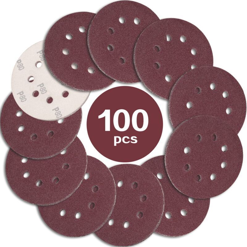 100 Stück Schleifscheiben 125 Mm, Körnung 80, Schleifpads Mit 8 Löchern, Ideal Zum Schleifen/polieren Für Exzenterschleifer