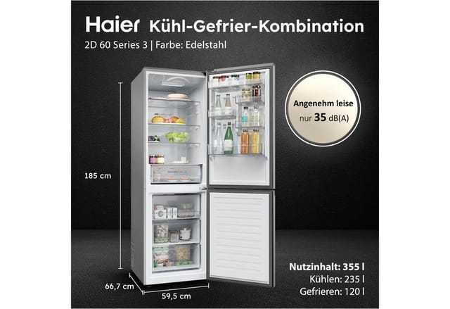 Haier Kühl-/Gefrierkombination HDPR1618CNPK, 185 cm hoch, 59,5 cm breit, FreshZone (0 °C): Ideal für leicht verderbliche Lebensmittel