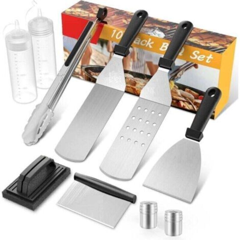 10-teiliges Plancha-utensilien-set – Edelstahl – Spatel, Zange Und Schaber – Grillzubehör Für Teppanyaki