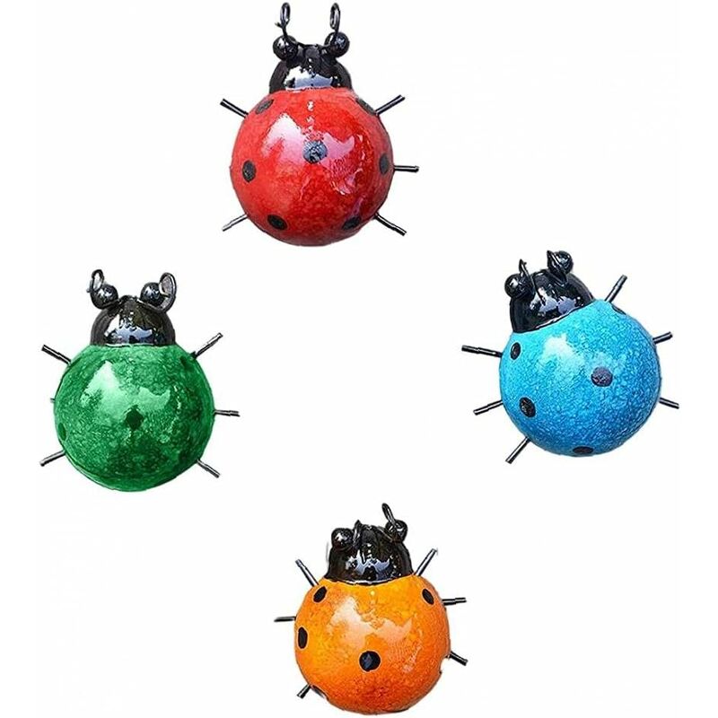 Metall-marienkäfer-skulptur Für Den Garten, Wandkunst, Dekoratives Set, Niedliches Ornament Für Draußen, Insekten 4 Stück, Diy