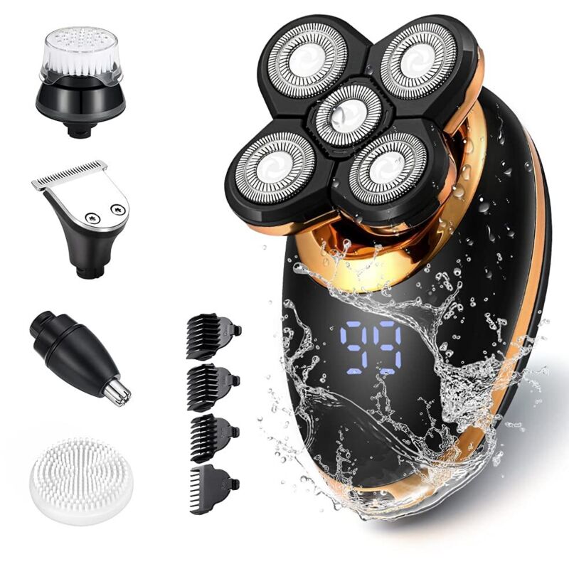 Elektrorasierer Für Männer – 5-in-1-multifunktions-rasierkit Für Glatze: 5d-rotationsrasierer Mit Schwimmenden Köpfen, Kabellos, Usb-aufladbar, Wasserdicht, Mit Bartschneider Und Led-display.