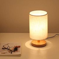 Runde Nachttischlampe, Nachttischlampe Mit Stoff- Und Holzschirm Für Schlafzimmer, Modernes Büro Oder Wohnzimmer H281