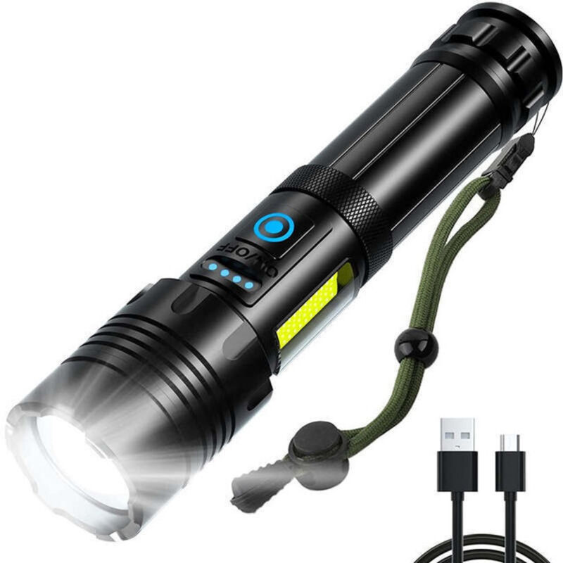 Extrem Leistungsstarke Led-taschenlampe – 500.000 Lumen, Wiederaufladbar, Wasserdicht, Mit 7 Lichtmodi Und Cob-lampe