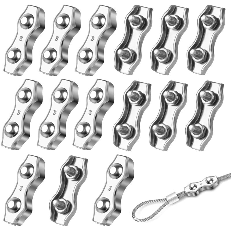 15 Stück Edelstahl 304 Kabelklemmen M3, Metall-duplex-kabelclips, Seilklemmen Für Wäscheleine Und Industrie
