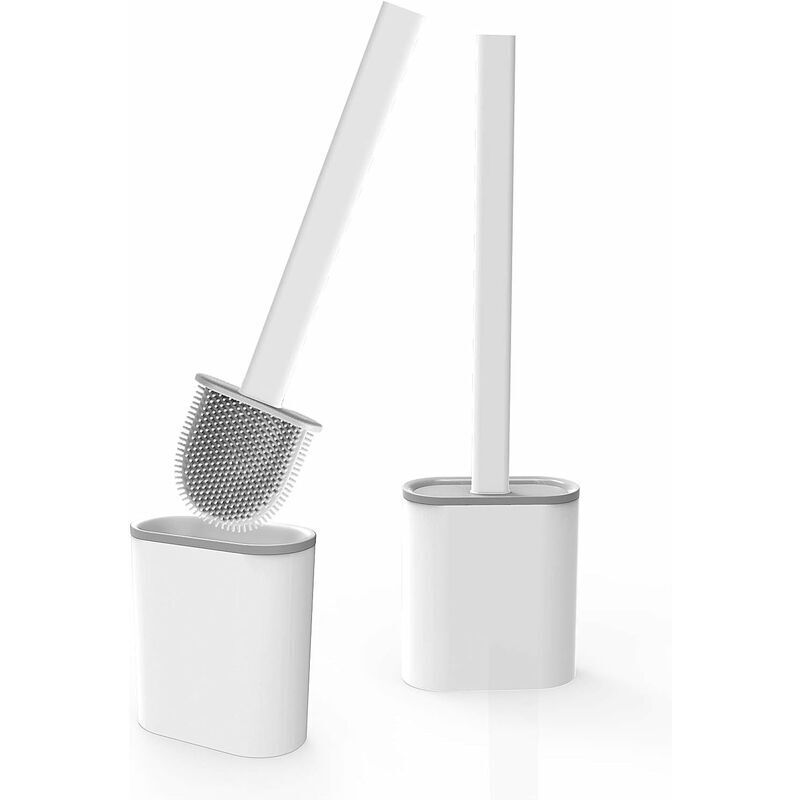 2er-set Silikon-wc-bürste Mit Wandhalterung, Antibakterielle Toilettenbürste Für Badezimmer, Weiß