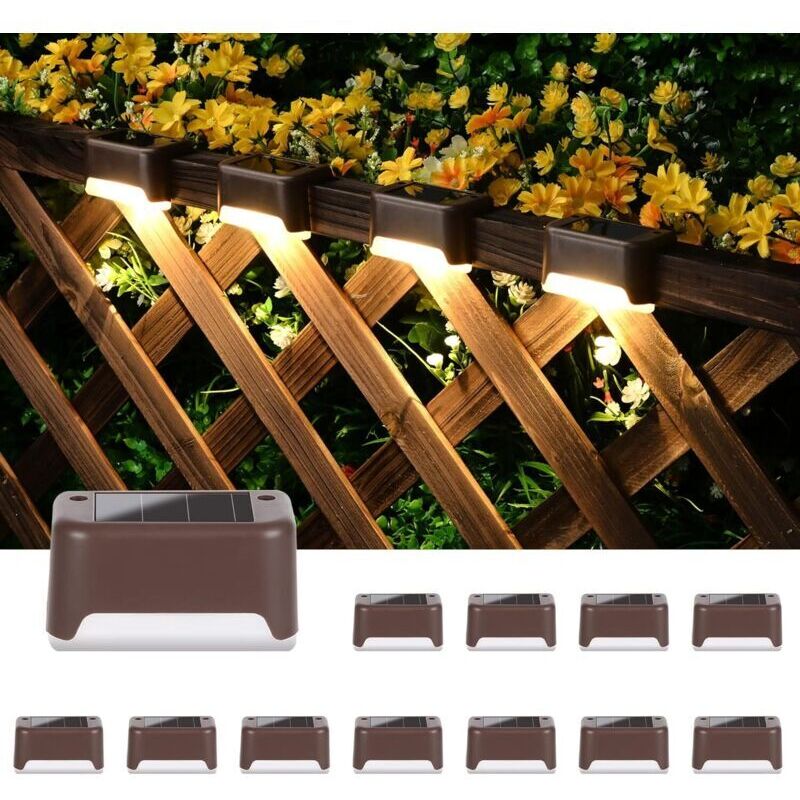 Solarleuchten Für Den Außenbereich, 12 Treppenlampen, Wasserdichte Led-leuchten Für Außentreppen, Stufen, Zäune, Höfe, Terrassen, Dachrinnen, Wege, Dekoration (braun, Warmweiß) [klasse E]